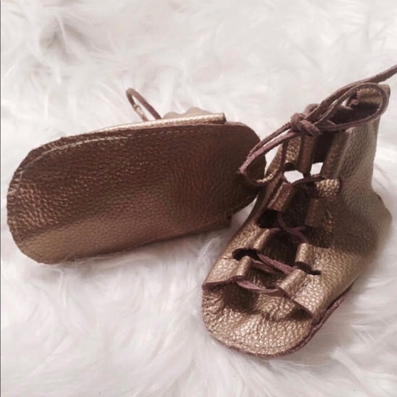 Real leather lace up Moccasins -gold - Picture 3 of 4